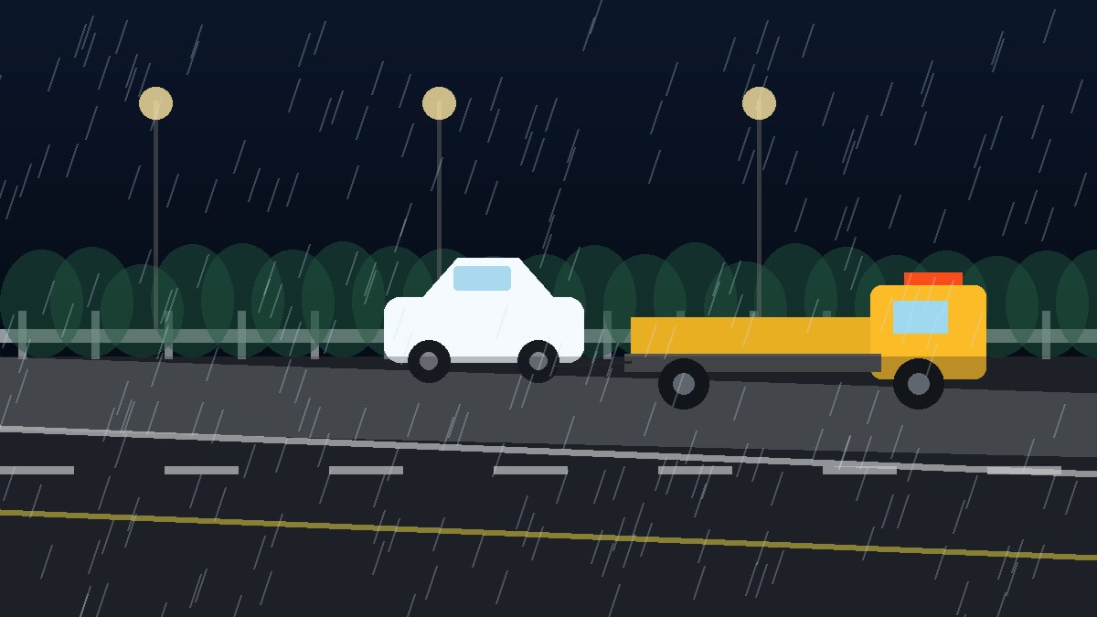 吕梁暴雨夜拖车救援现场图
